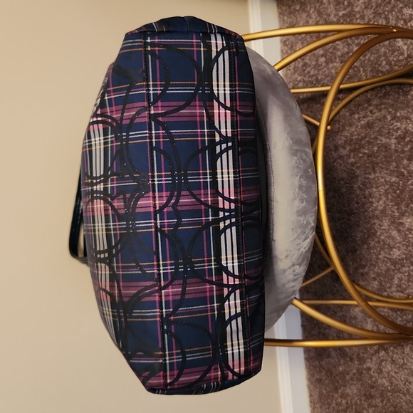 Coach Large Blue Tartan Tote Bag Laura Shoulder Travel Plaid - Picture 3 of 6